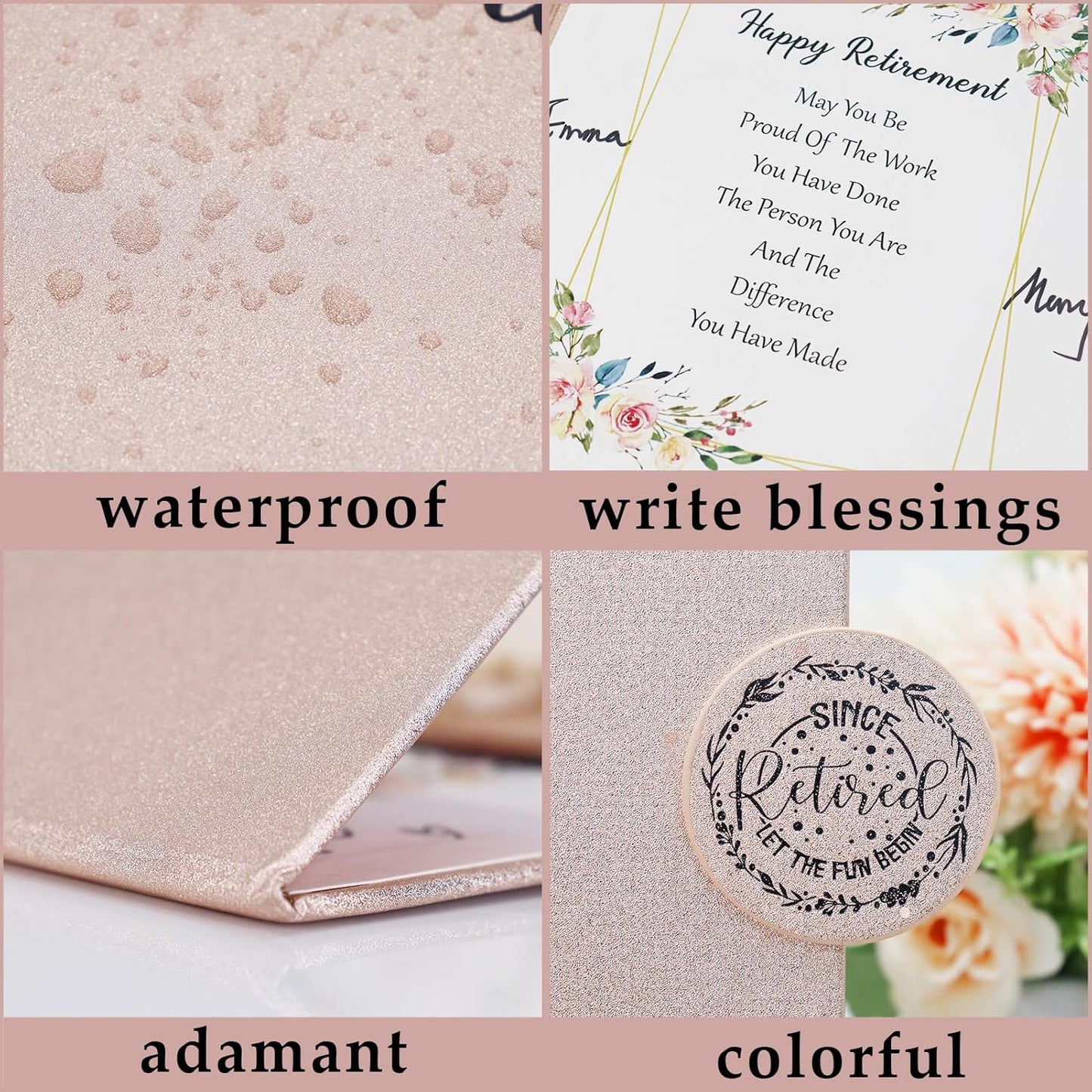 Holkcog Retirement Rose Gold Guest Book Alternative Decorations for Women, Rose Gold Happy Retirement Party Decorations, Signature Certificate or Retired Gifts for Women