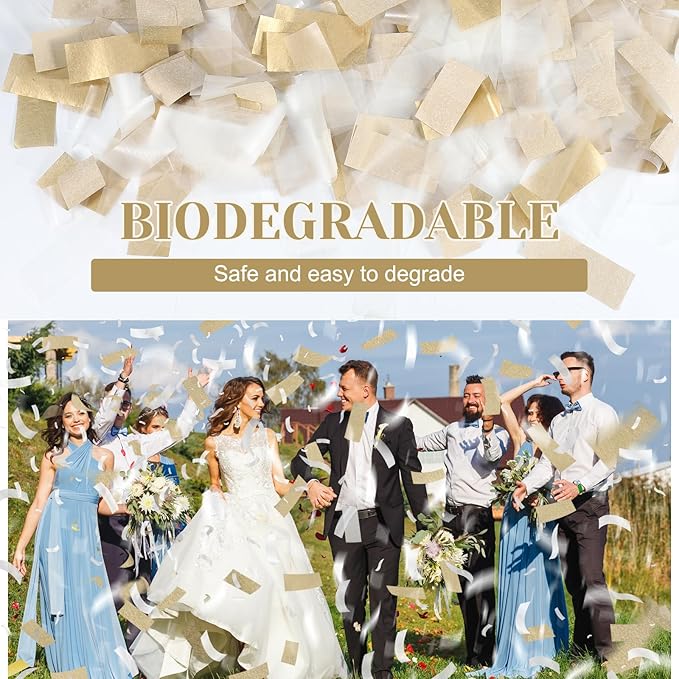White Mix Gold Confetti Poppers 6 Pack,Biodegradable Confetti Connon,12inch Rice Paper Water Soluble Confetti Tube For Lawns Outdoor Wedding,Birthday,Celebrations