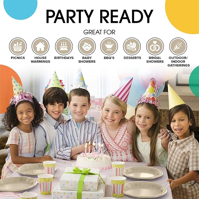 Party Solids Ivory Plastic Plates For Party Supplies, Ivory Disposable Plates 100 Pieces - 50-7" & 50-9" Heavy Duty 350 GSM Disposable Dinnerware Sets, Plastic Dinnerware Sets