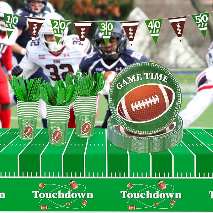 Football Party Decorations,133Pcs Football Party Supplies Set Disposable Footballs Birthday Plates Cups Knives Spoons Fork Banner and Tablecloth,Footballs Parties Supplies for Home,Dinner,Birthday