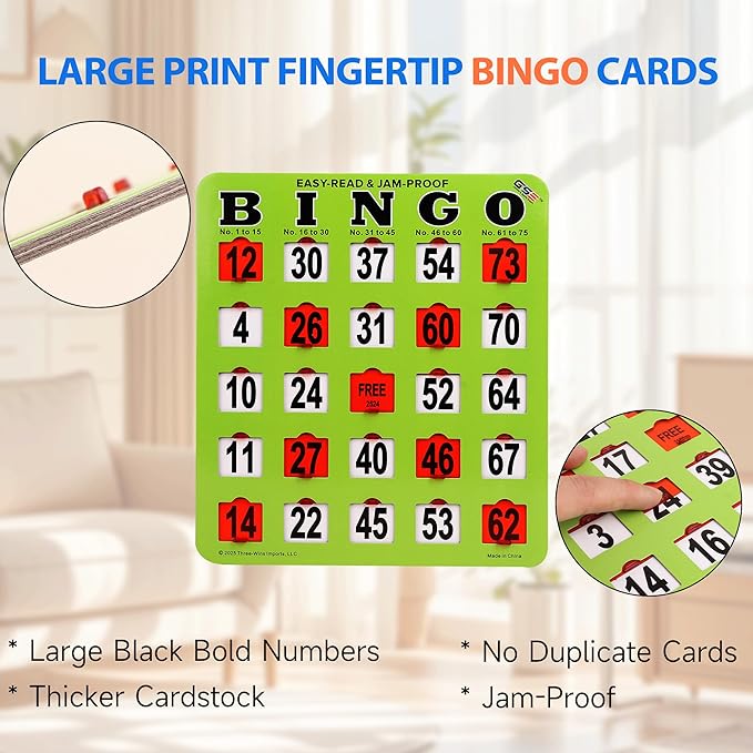 GSE Games & Sports Expert Shutter Bingo Cards, Finger-Tip Shutter Slide Bingo Cards, Easy-Read Large Print Bingo Cardboard with Sliding Windows