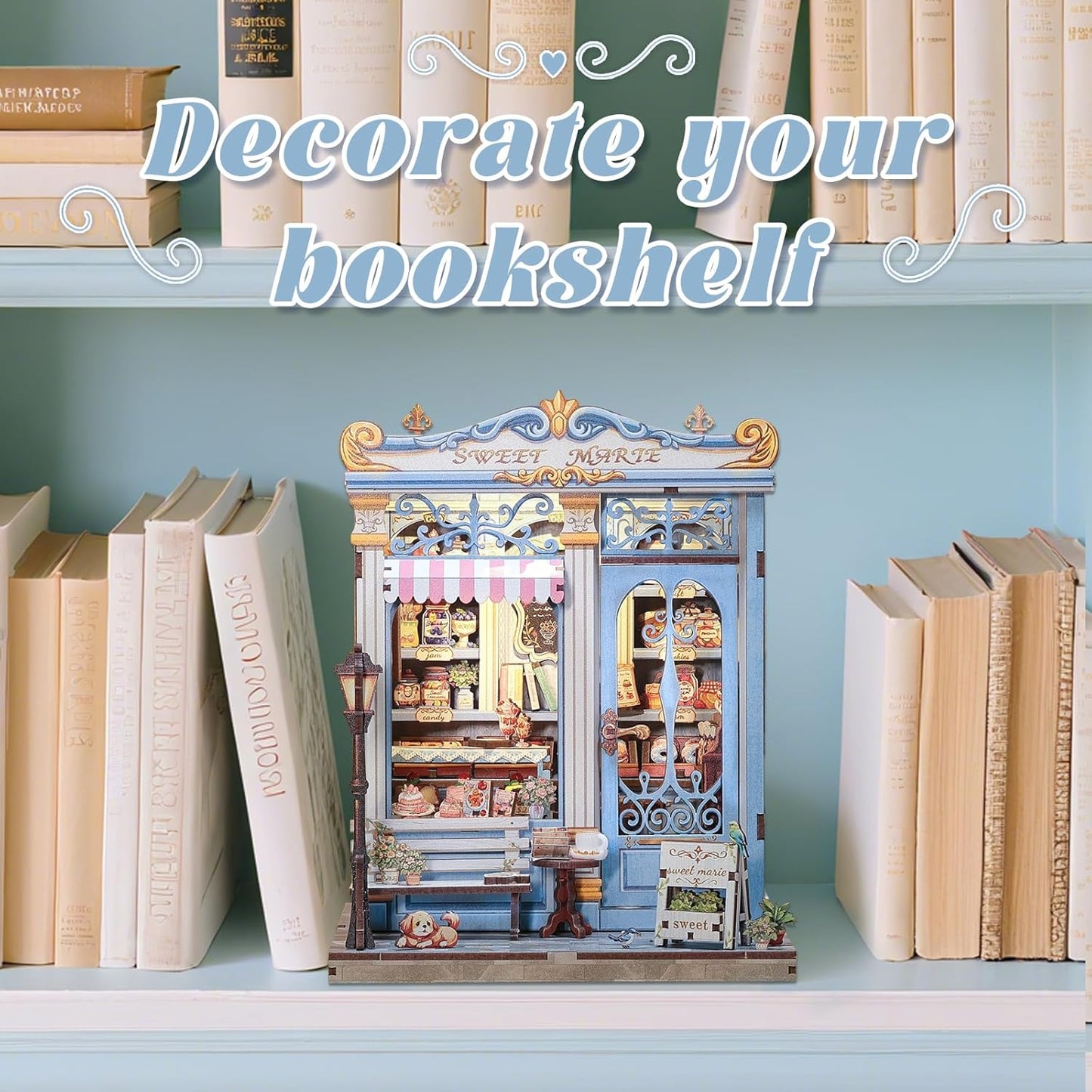 Fsolis Book Nook Kit - DIY Bookshelf Miniature Kit for Adults, 3D Puzzle Booknook Bakery Tiny House Adult Craft Gifts for Women Teenagers Book Lovers (Sweet Marie)