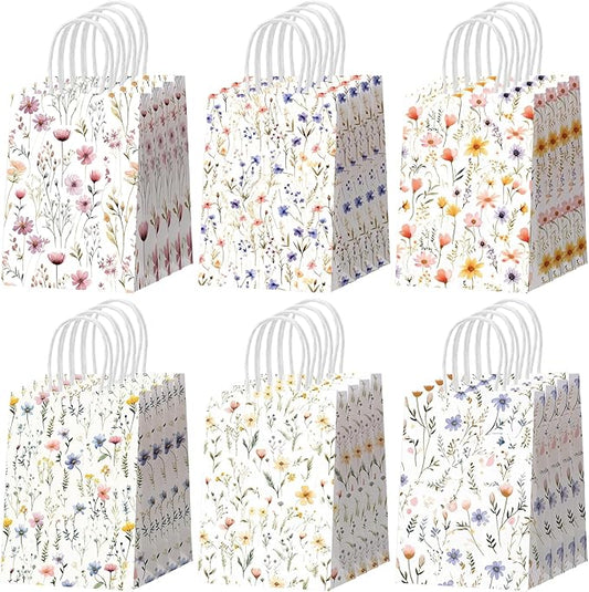 Resholder 30 Pcs Wildflower Paper Gift Bags with Handles Spring Floral Party Favor Bags Colorful Flower Goodie Gift Candy Treat Pouches for Wedding Bridal Shower Baby Shower Birthday Spring Tea Party