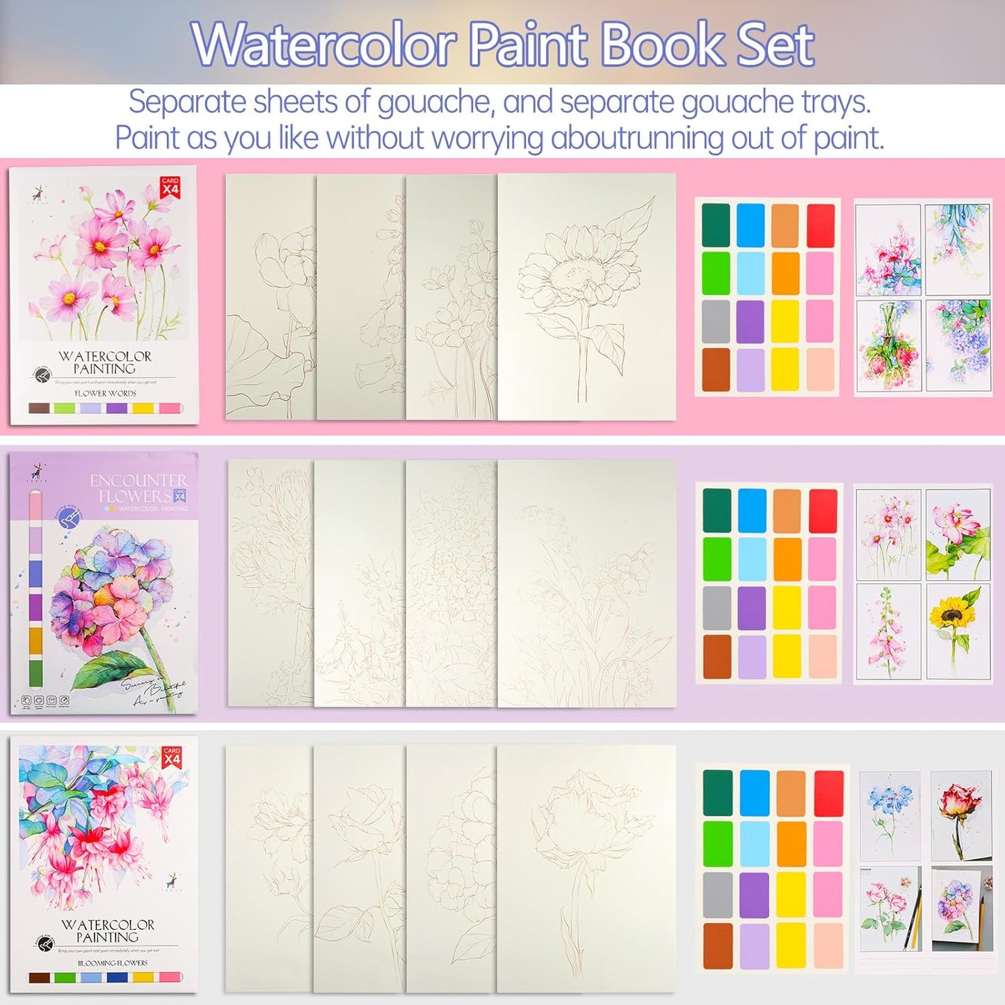 3 Pack Flowers Watercolor Coloring Books for Adult Teenager Watercolor Paint Book Water Color Paint Sets for Kids Coloring Books for Women Water Colors Paint Kids Pocket Hand Book Stocking Goodie Bag