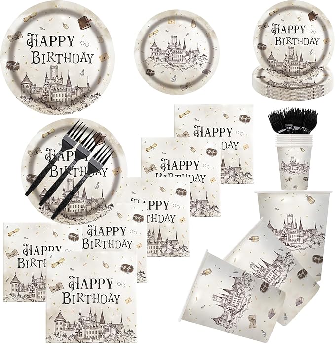 152PCS Magical Wizard Plates Napkins Birthday Party Supplies,Magical Party Paper Plates and Napkins Kit for Boys and Girls Birthday Baby Shower Party Decorations,Serves 30