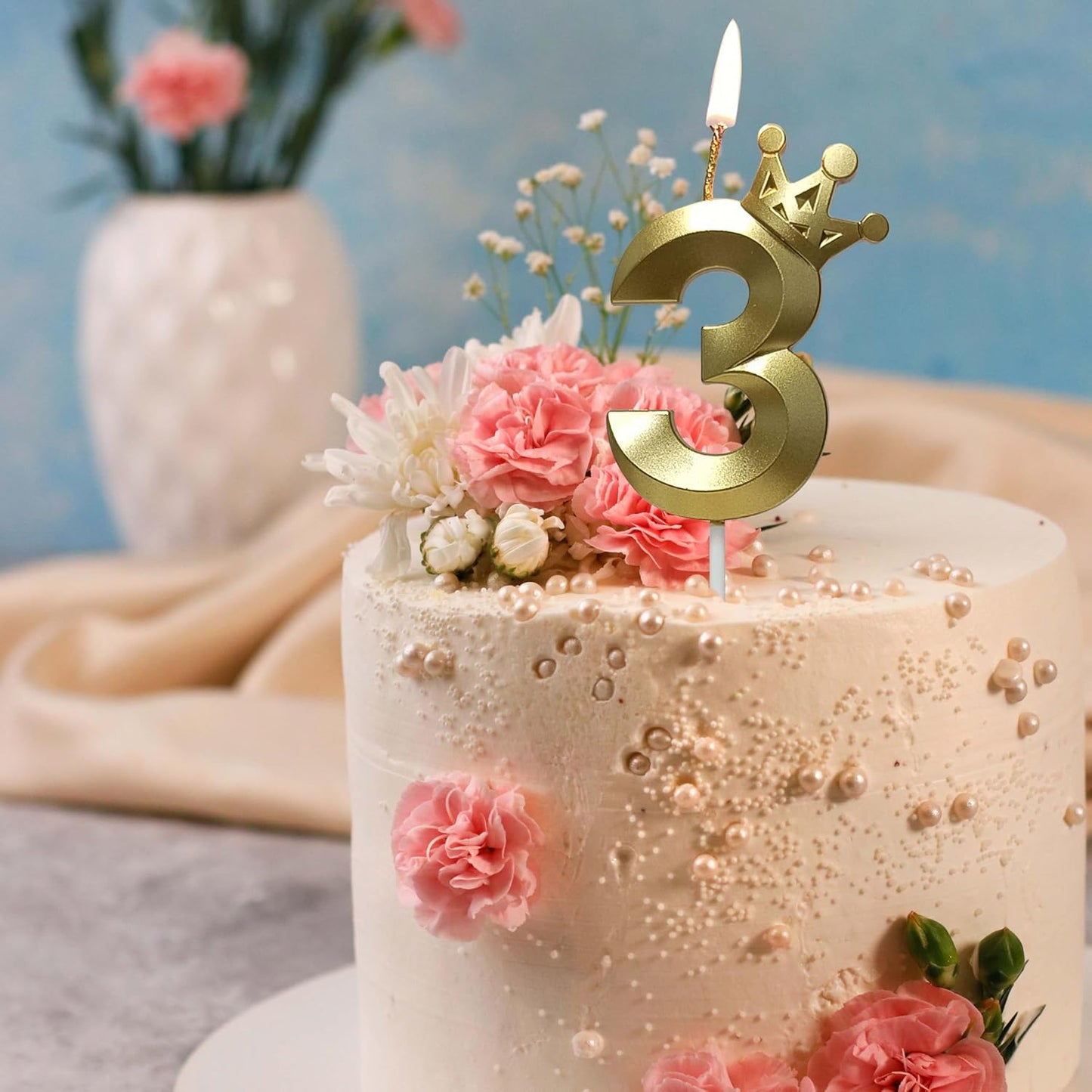 The Number 3 Gold Birthday Candles for Cake is Beautiful Number Candles for 3rd Birthday Decorations for Boys and Girls (Gold-3, Crown)