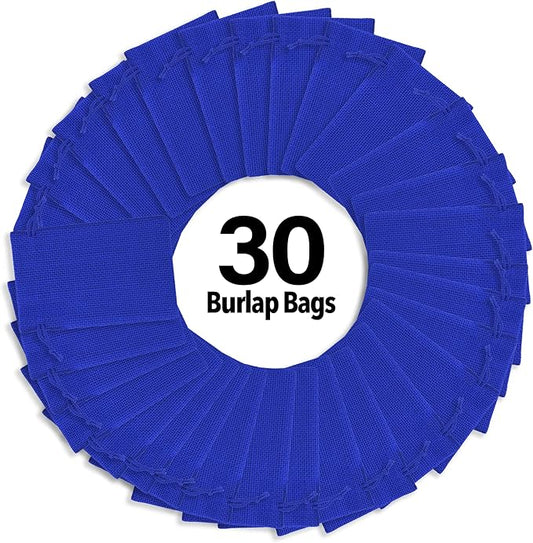 Mandala Crafts 6X8 Inch Royal Blue Burlap Drawstring Gift Bags for Favors - 30 Medium Linen Sacks Gift Pouches for Candy, Coffee, Jewelry, Wedding, and Party Supplies