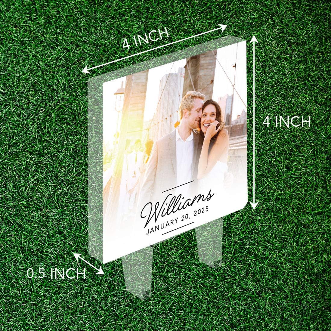 Andaz Press Fully Custom Photo Last Name Custom Wedding Cake Topper, Acrylic Picture Square Personalized Couple Cake Topper