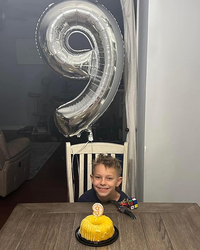 Silver 9 Balloon, Number Balloons 40 Inch, 9th Giant Birthday Decorations for Boys Girls, 19th 29th Silver Party Decorations Supplies, Number 9 Balloon