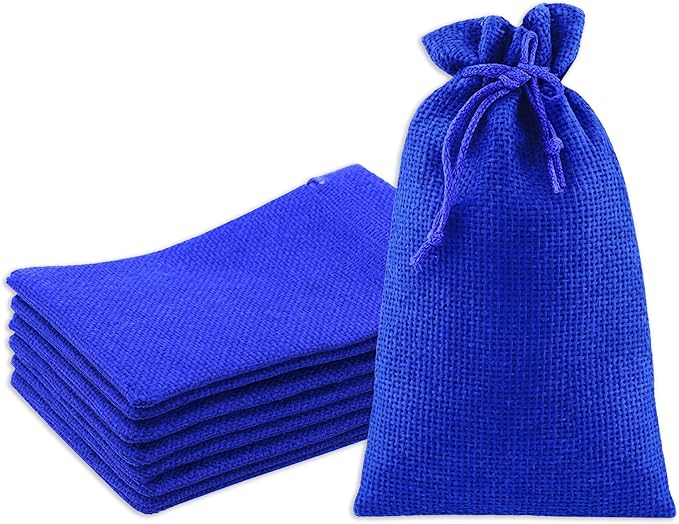 Mandala Crafts 8X10 Inch Royal Blue Burlap Drawstring Gift Bags for Favors - 20 Large Linen Sacks Gift Pouches for Candy, Coffee, Jewelry, Wedding, and Party Supplies