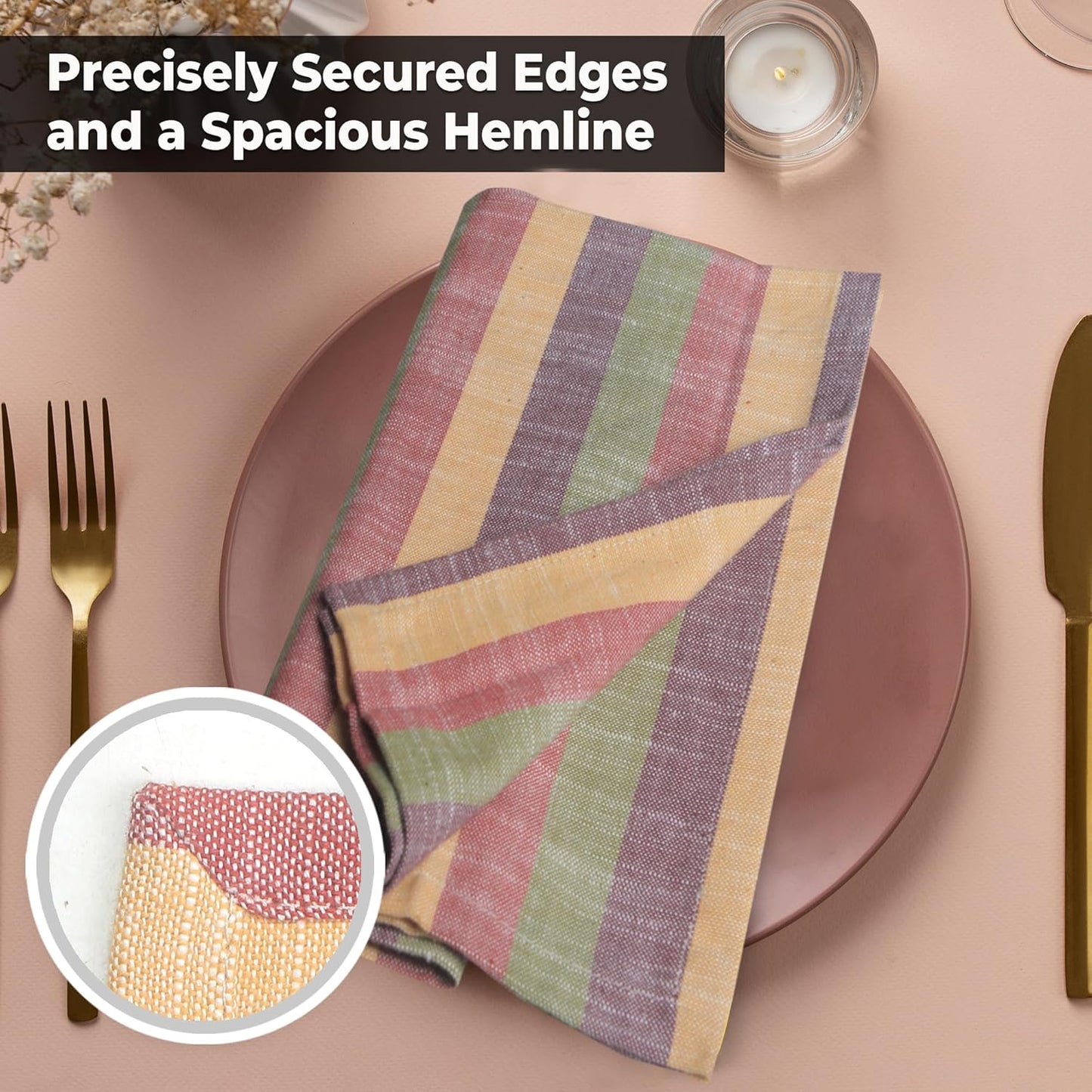 Urban Villa Fall Cloth Napkins Harvest Stripes Dinner Napkins Set of 12 (20X20 Inches) 100% Cotton Absorbent Thanks Giving Napkins Soft Durable Washable Reusable Ideal for Everyday Use Wedding Parties
