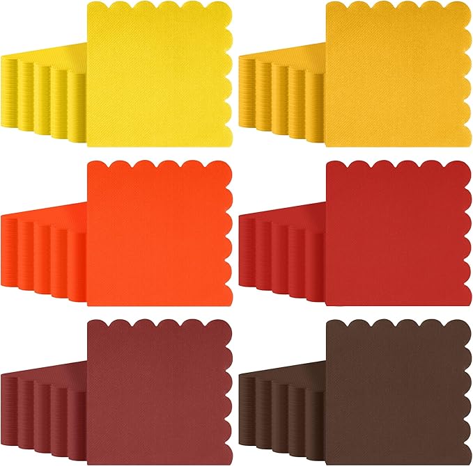 durony 150 Pack Scalloped Napkins 5 x 5 Inch Disposable Paper Napkins Gradient Color Napkins with Scalloped Edges for Dinner Wedding Birthday Party Supplies, Autumn Color