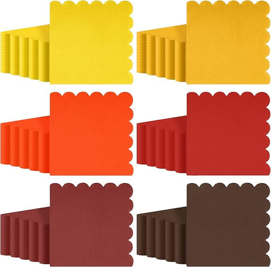 durony 150 Pack Scalloped Napkins 5 x 5 Inch Disposable Paper Napkins Gradient Color Napkins with Scalloped Edges for Dinner Wedding Birthday Party Supplies, Autumn Color