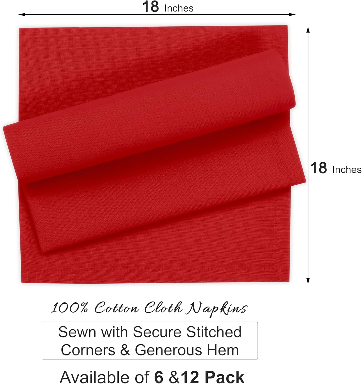Ruvanti Premium Cloth Napkins Set of 6, 18x18 Inches, 100% Cotton, Washable, Soft & Absorbent, Perfect for Wedding, Christmas, ‎Thanksgiving Dinners - Flame Scarlet