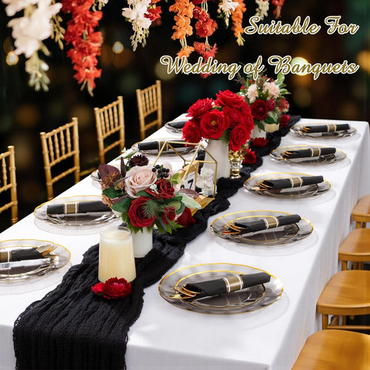 Supernal 30 Pack Pre Rolled Gold Plastic Silverware Set with Napkins, Wrapped Plastic Cutlery Set, Disposable Utensils Includes 30 Forks, 30 Knives, 30 Spoons, 30 Napkins for Party, Wedding