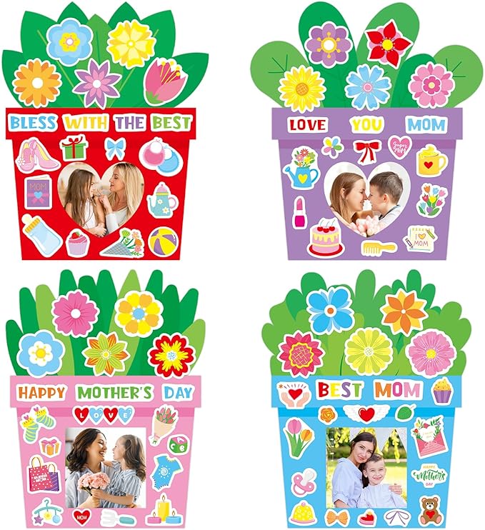 MOUNMDA 30 Pack Mothers Day Photo Frame Craft Kits Love Mom Picture Frame Craft Kits for Mother's Day Gift Decoration Classroom Party Activity