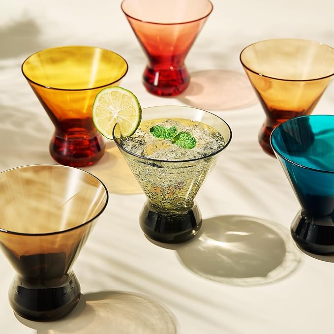 13-Ounce Colorful Pastel Plastic Stemless Martini Glasses (Set of 4), Martini, Margarita, Champagne & Cocktail Reusable Glasses, BPA-Free, Shatter-Proof, Dishwasher-Safe, Poolside Perfect, Outdoors