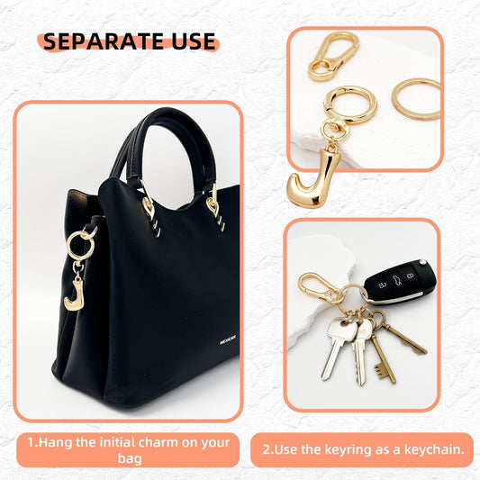 Gold Bubble Heart Initial Bag Charms for Handbags – Cute Initial Letter Keychain for Women, Purse Charms, Gold Gift