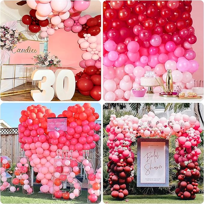 Winrayk 150Pcs Valentine's Day Balloon Garland Arch Kit Pink Red Rose Red Balloons 18" 10" 5" for Women Girls Valentine's Day Mother's Day Wedding Engagement Anniversary Party Decoration Supplies