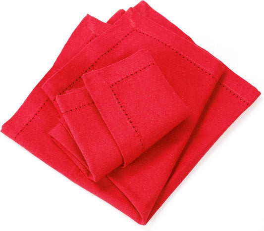 Lightnpro Hemstitched Cotton Napkins Set of 12 - Dinner Napkins, Washable Fabric Table Linens, Holiday, Christmas & Special Occasion Napkins, Elegant Cloth Napkins for Dining - 18x18 Inch Red