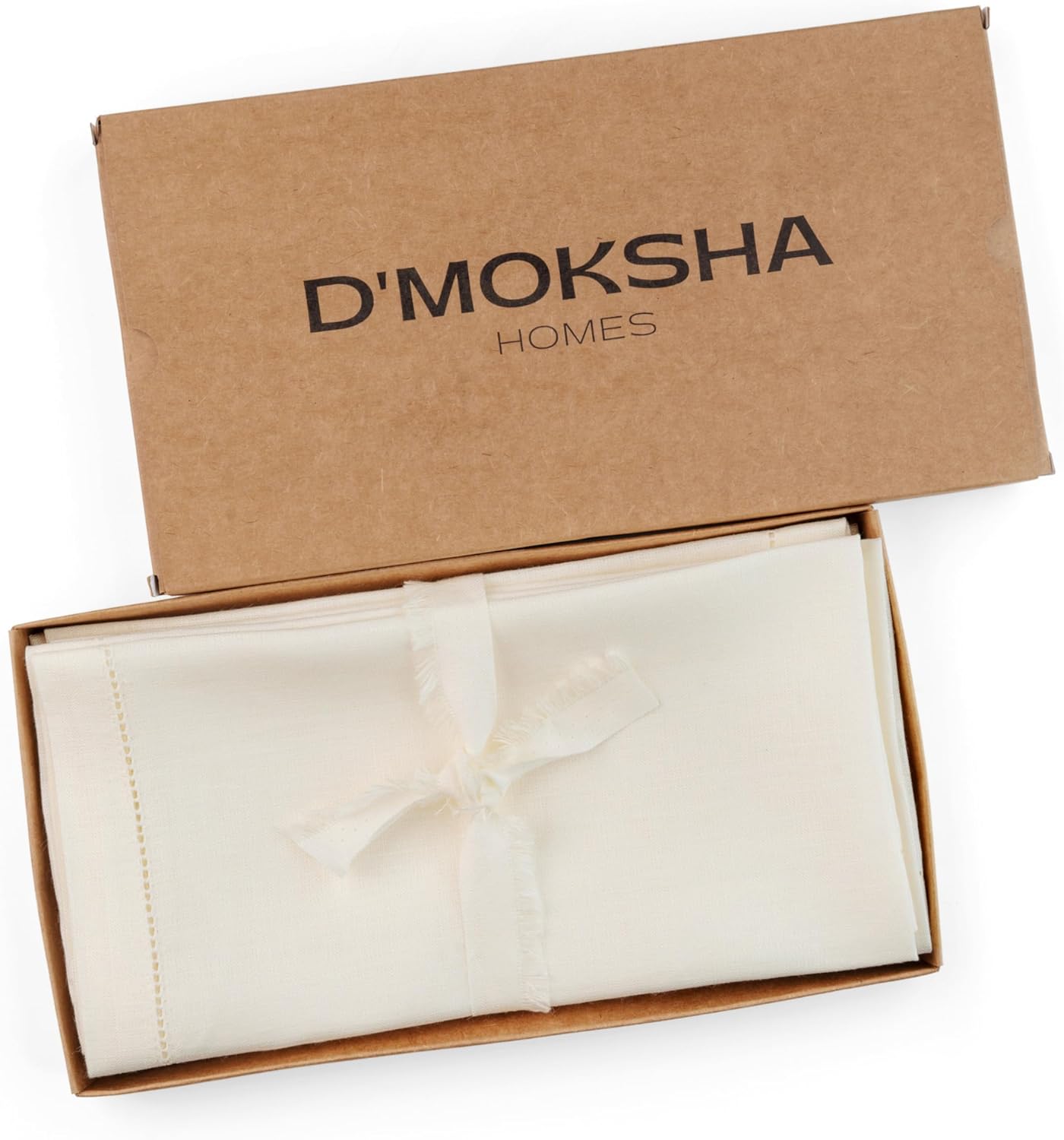 D'Moksha Homes Ivory Linen Napkins Set of 8 - Classic Hemstitch 100% Pure Linen Hemstitch Dinner Napkins 20 x 20 Inch for Fall, Thanksgiving, Christmas, Holiday - Handcrafted and Machine Washable