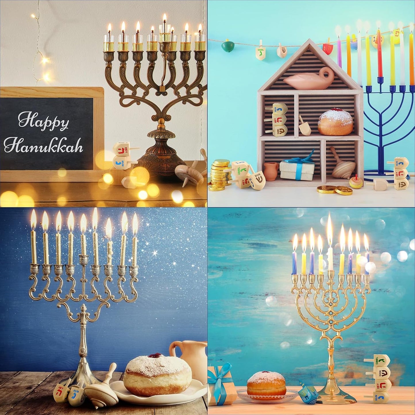 Wettarn 100 Pieces Hanukkah Dreidels Bulk Wooden Hanukkah Dreidels with Game Instruction Cards for Party Game(Size 1,Classic Style)
