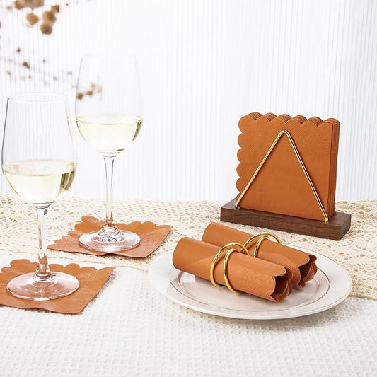 100 Pcs Terracotta Napkins Scalloped Edged Dessert Cocktail Napkins Folded 5 x 5 Inches Disposable Napkins for Dinner Wedding Birthday Party