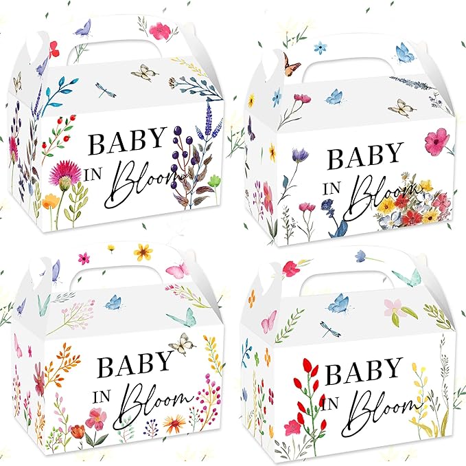 BACH AND BOUJEE 12Pcs Baby in Bloom Goodie Boxes Wildflower Baby Shower Party Favors Gift Bags Candy Box Floral Baby in Bloom Baby Shower Decorations Gender Reveal Party Supplies