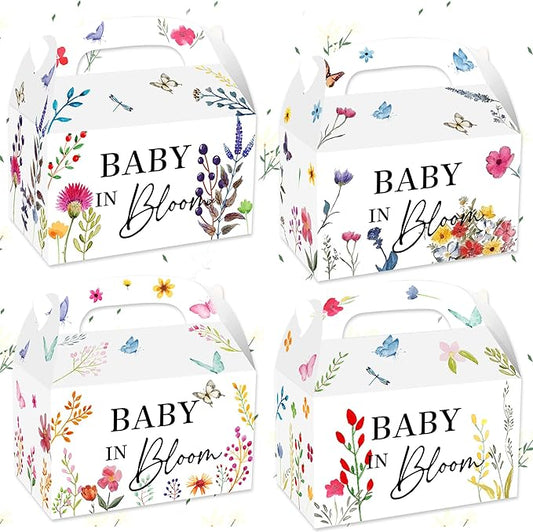 BACH AND BOUJEE 12Pcs Baby in Bloom Goodie Boxes Wildflower Baby Shower Party Favors Gift Bags Candy Box Floral Baby in Bloom Baby Shower Decorations Gender Reveal Party Supplies