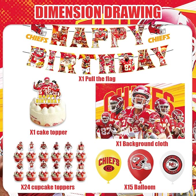 42pcs Kansas Party Decoration Pack Includes，Banner，Cake Topper，Blackdrop,Balloons for Chief party Decoration