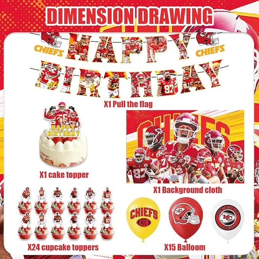 42pcs Kansas Party Decoration Pack Includes，Banner，Cake Topper，Blackdrop,Balloons for Chief party Decoration