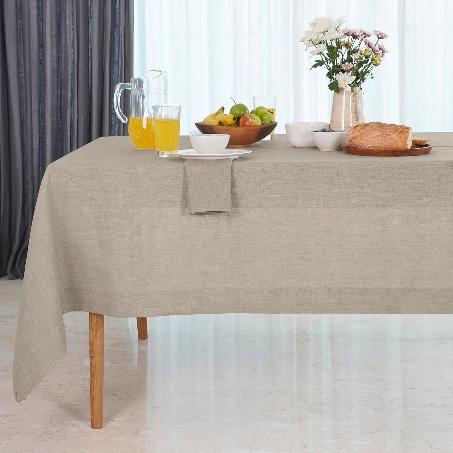 D'Moksha Homes Linen Natural Tablecloth 60 x 90 Inch - 100% Pure Linen Rectangular Tablecloth - Machine Washable Table Cloth for Fall, Autumn and Halloween