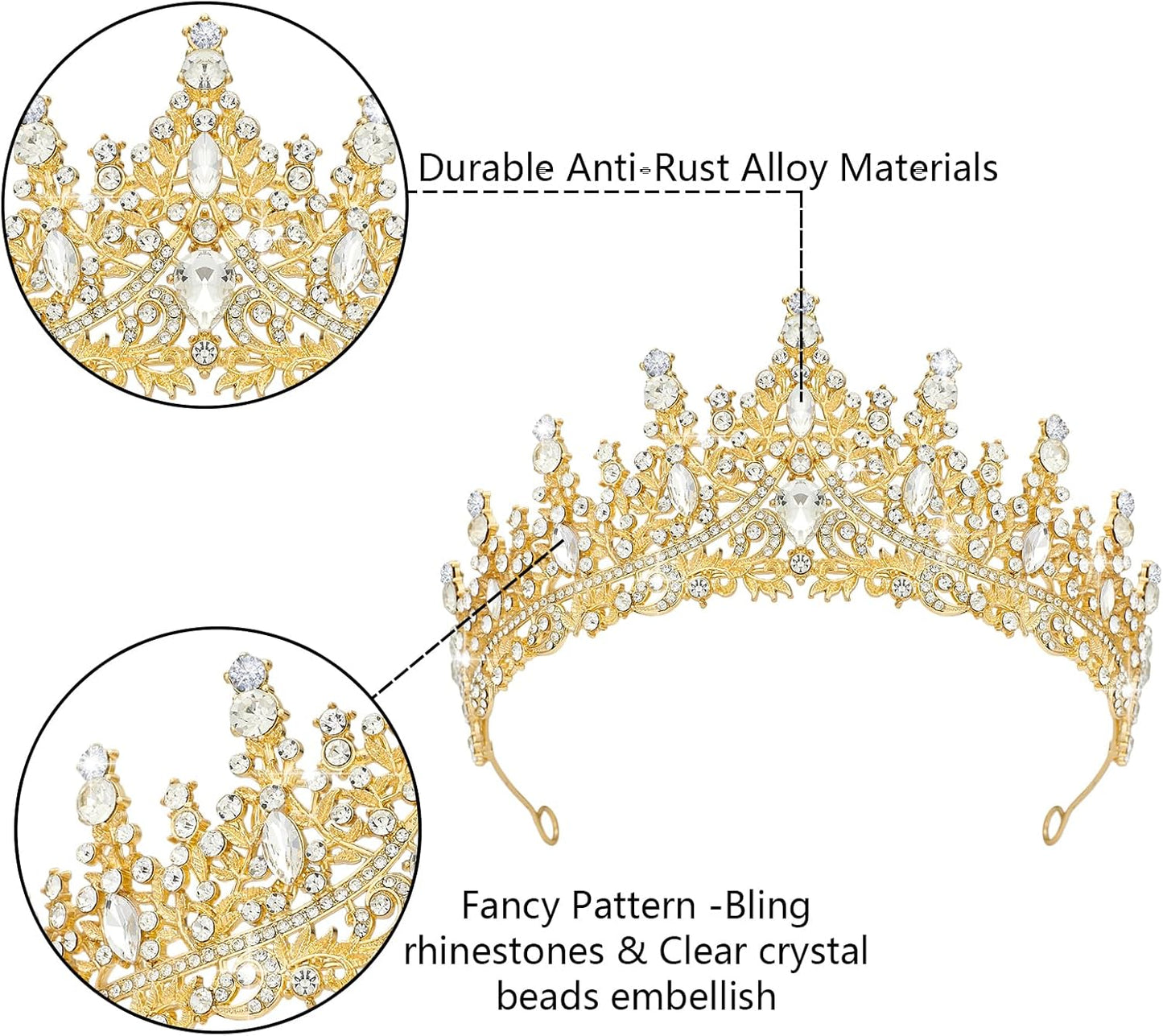 Crystal Tiaras & Crowns for Women, Bride Royal Queen Headband Princess Headpieces for Birthday Cake Crown & Prom Pageant Party