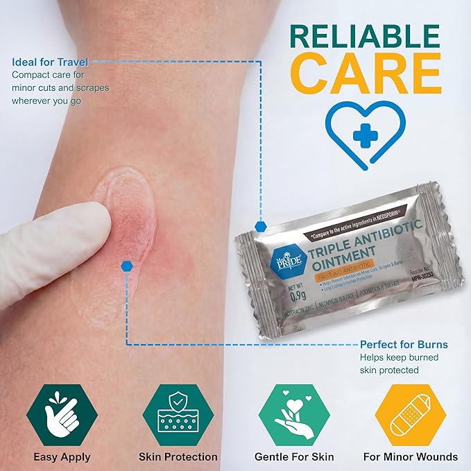 MED PRIDE Triple Antibiotic Ointment – 144 Count Individual Packets – First Aid Cream for Cuts, Scrapes, Burns, Wounds & Skin Irritation – Portable Travel-Size Antibiotic Salve Pack
