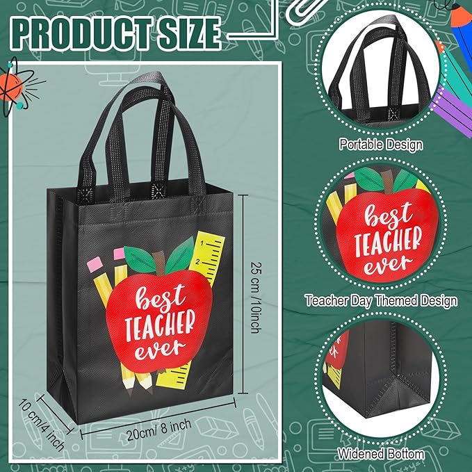Wesnoy 100 Pcs Teacher Appreciation Gift Bags Bulk Thank You Teachers Reusable Non Woven Treat Goodie Tote Bags with Handles Gifts Wrap for School Office Graduation Retirement Party Supplies