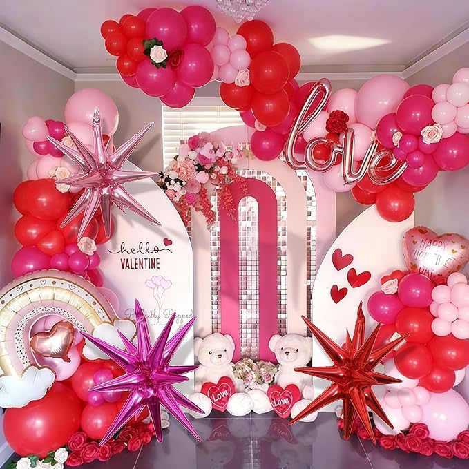 Mothers Day Balloon Arch Kit, Red Pink Balloon Garland with Foil Lips Star Balloons for Mothers Day Women Girls Birthday Bachelorette Bridal Shower Wedding Engagement Anniversary Party Decorations