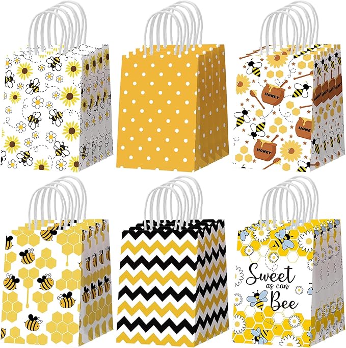 Resholder 30 Pcs Bee Gift Bags with Handles Sweet as Can Bee Party Decorations Bumble Goodie Paper Bags Portable Candy Treat Pouch for Theme Birthday Baby Shower Gender Reveal Party Favor Supplies