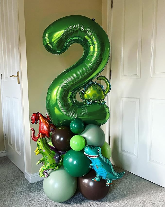 Dark Green Number 2 Balloon 40 Inch, 2nd Birthday Decoration for Toddlers Girls Boys, Sparkling 2 Number Balloon Party Decor