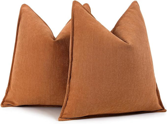 ZWJD Orange Pillow Covers 24x24 Set of 2 Chenille Throw Pillow Covers with Elegant Design Soft and Luxurious Decorative Throw Pillows for Couch, Bed, and Home Decor