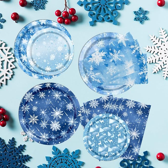 Winter Party Decorations Tableware, 60Pcs snowflake party decorations includes Snowflake Plates and Napkins, Snowflake Winter Wonderland Plates and Napkins for Winter Holiday Christmas Decorations