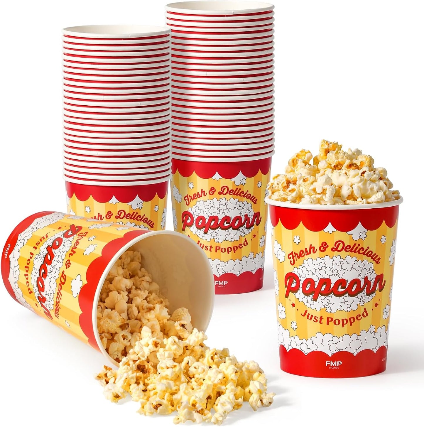 Fit Meal Prep 500 Pack Classic Paper Popcorn Buckets Disposable, 32 Oz Grease Resistant Popcorn Bowls Cups for Machine Home Theater Carnival Movie Night
