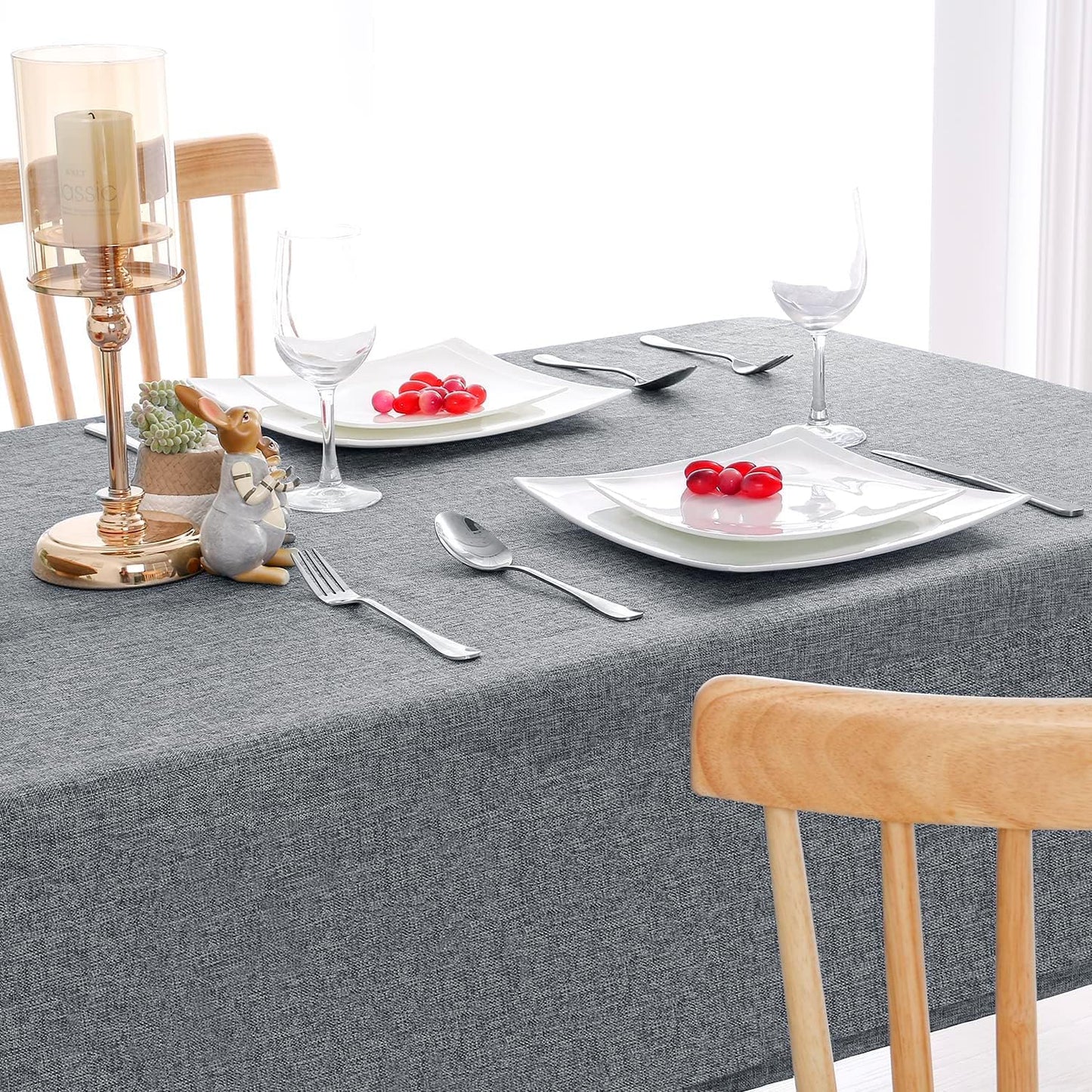Hiasan 2 Pack Faux Linen Rectangle Tablecloth - Wrinkle and Stain Resistant Washable Table Cloth for Kitchen Dining Room Holiday Table Cover for Party Dinner, Grey, 60 x 102 Inch