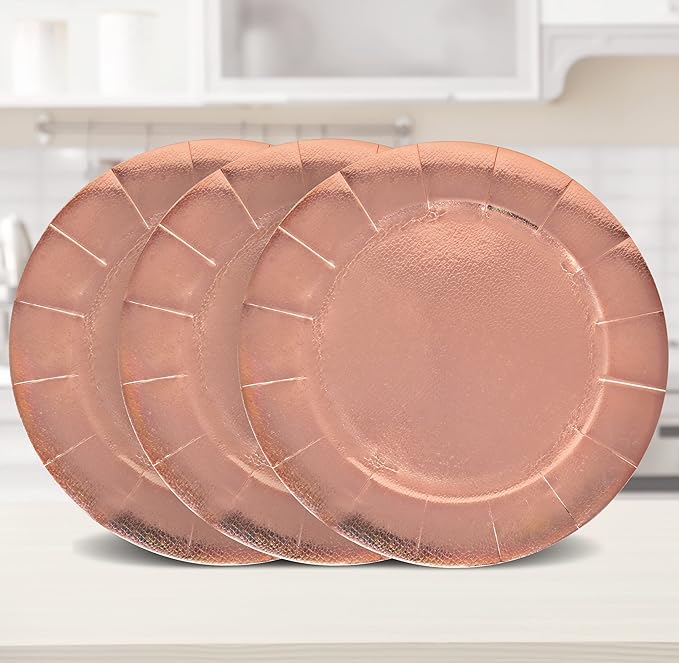 Gift Boutique 24 Pcs Rose Gold Round Disposable Charger Plates 13" Heavy Duty Dinner Serving Tray Paper Cardboard Platter for Table Setting Place Mats