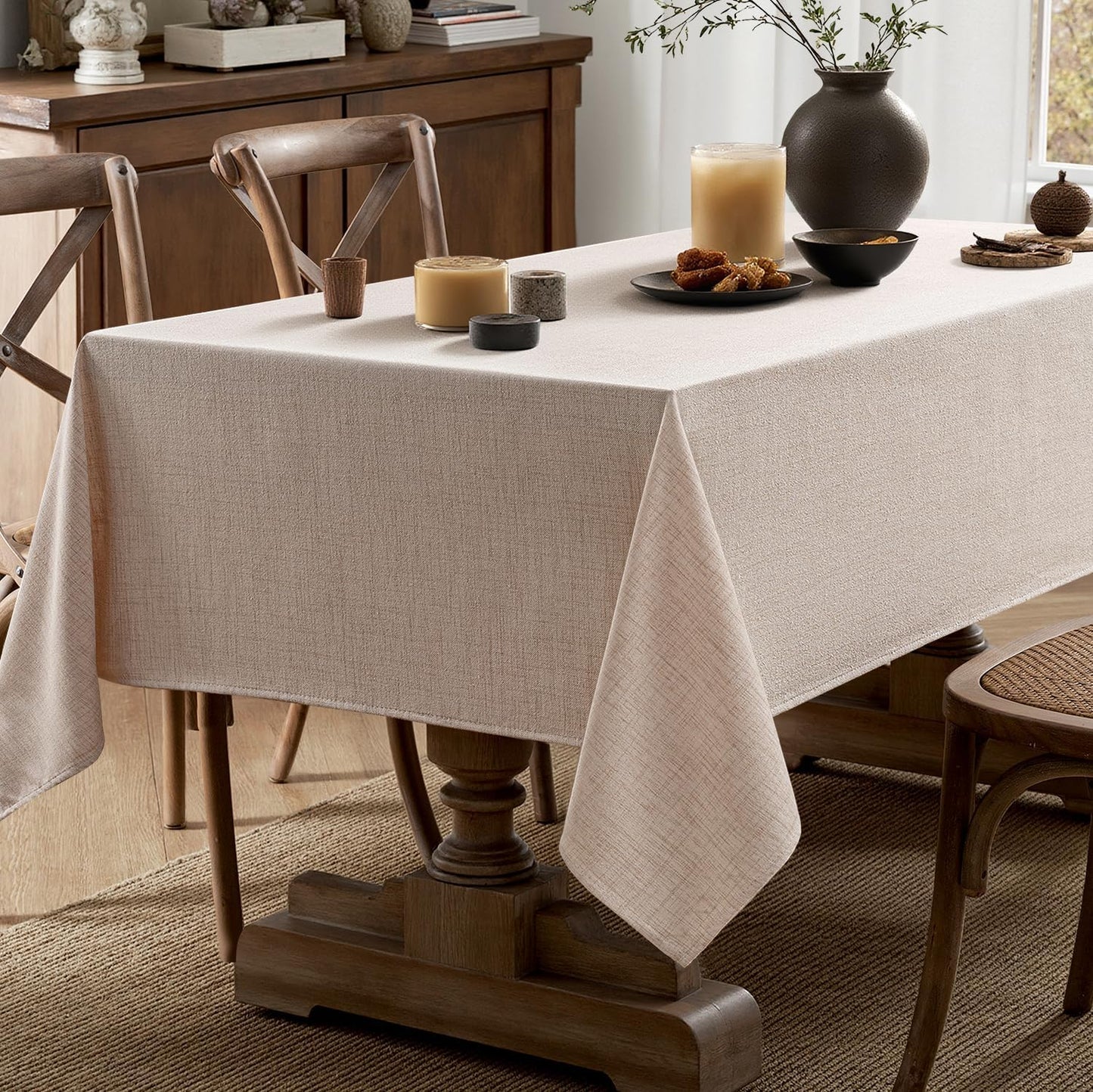 MIULEE Natural Linen Tablecloth 60x84 Inch Rectangle Table Cloth Waterproof,Stain Resistant & Wrinkle Resistant for Dining Party Wedding