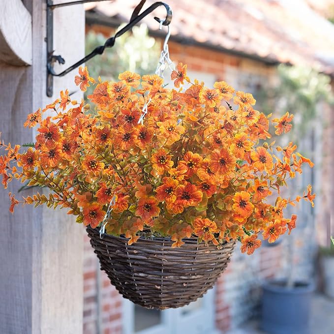10 Bundles Artificial Fall Flowers Outdoor UV Resistant Fake Flowers