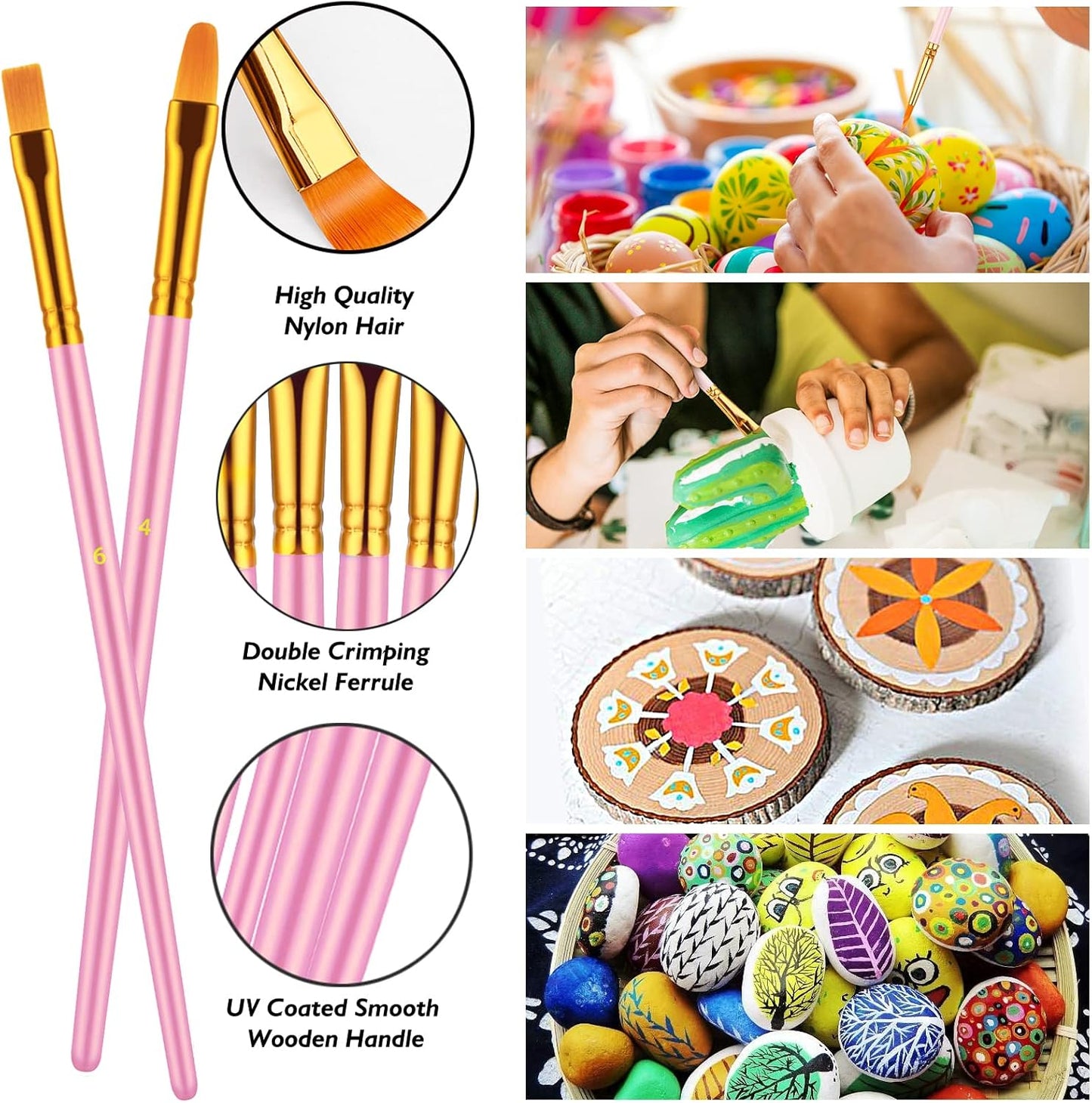 Paint Brushes Set, 60 Pcs Paint Brushes for Acrylic Painting, Oil Watercolor Acrylic Paint Brush, Artist Paintbrushes for Body Face Rock Canvas, Kids Adult Drawing Arts Crafts Supplies, Pink