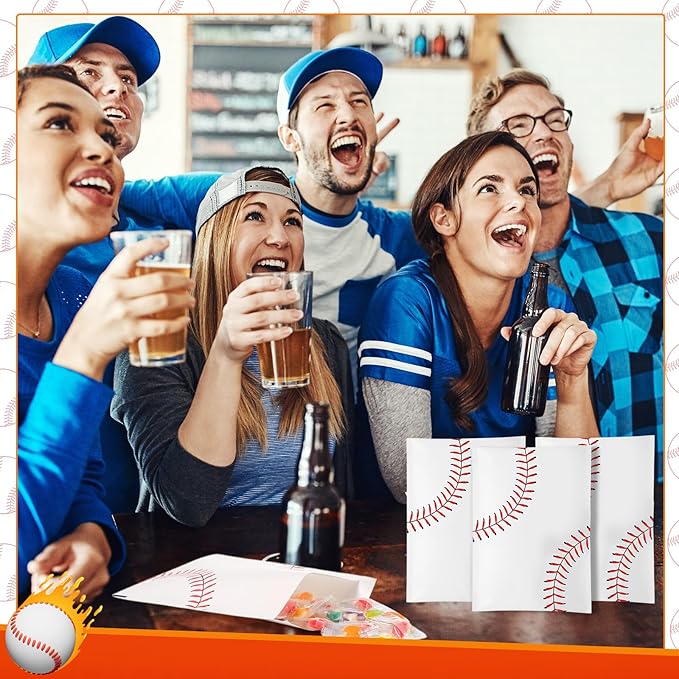 Tinlade 100 Pcs Gift Bags 5 x 7 Inch Treat Bag Favor Bag Self-Adhesive Candy Bag for Supply (Baseball)