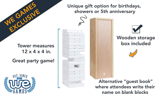 WE Games Wooden Block Stacking Party Game for Adults, Tumble Tower Wedding Guest Book Alternative, Tabletop Games, Includes Storage Case, 12 inches