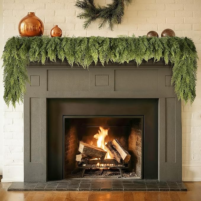 6FT Christmas Garland Cedar Garland Real Touch Faux Greenery Cypress Garlands for Mantle,Table,Wall,Christmas Decorations Indoor Outdoor