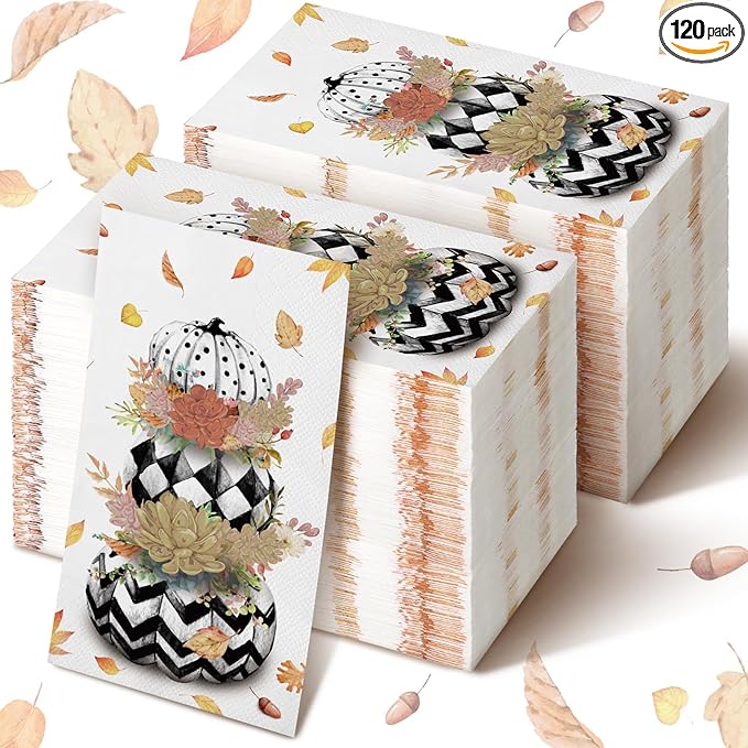 Karenhi 200 Pcs Fall Thanksgiving Paper Napkins Pumpkin Disposable Hand Towels for Bathroom 2 Ply Pumpkin Guest Napkins Thanksgiving Decorative Bathroom Paper Hand Towels for Autumn Birthday Party